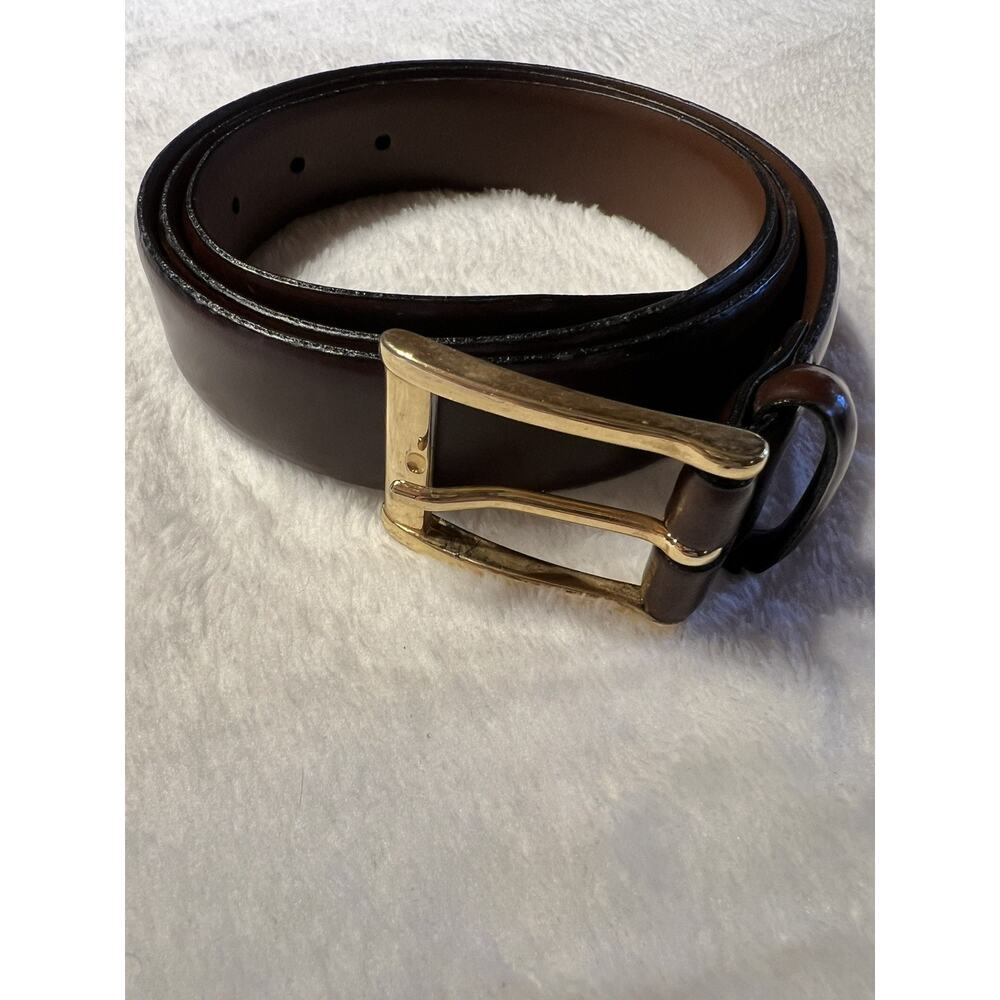 Made in Italy Italian Leather Mens Dress Belt 40/100 Brown Gold Tone Buckle